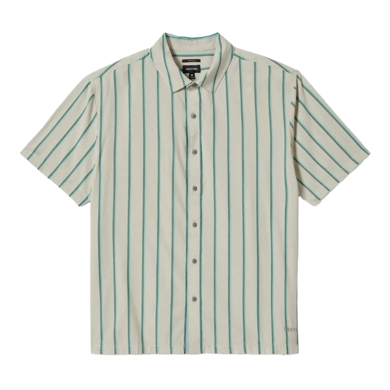 Brixton Cru Stripe S/S Woven - Beige/Pine Needle/Aquatic Green