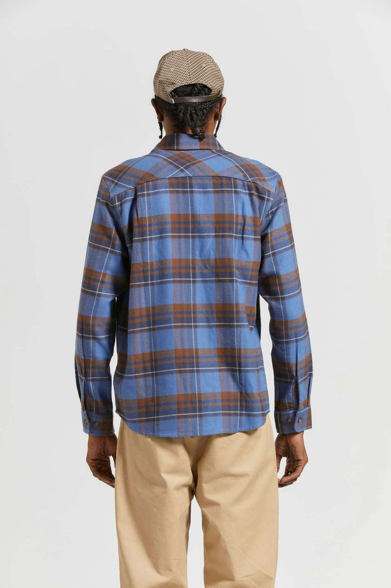 Brixton Bowery L/S Flannel - Bijoue Blue/Pinecone Brown/Washed Navy