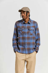 Brixton Bowery L/S Flannel - Bijoue Blue/Pinecone Brown/Washed Navy