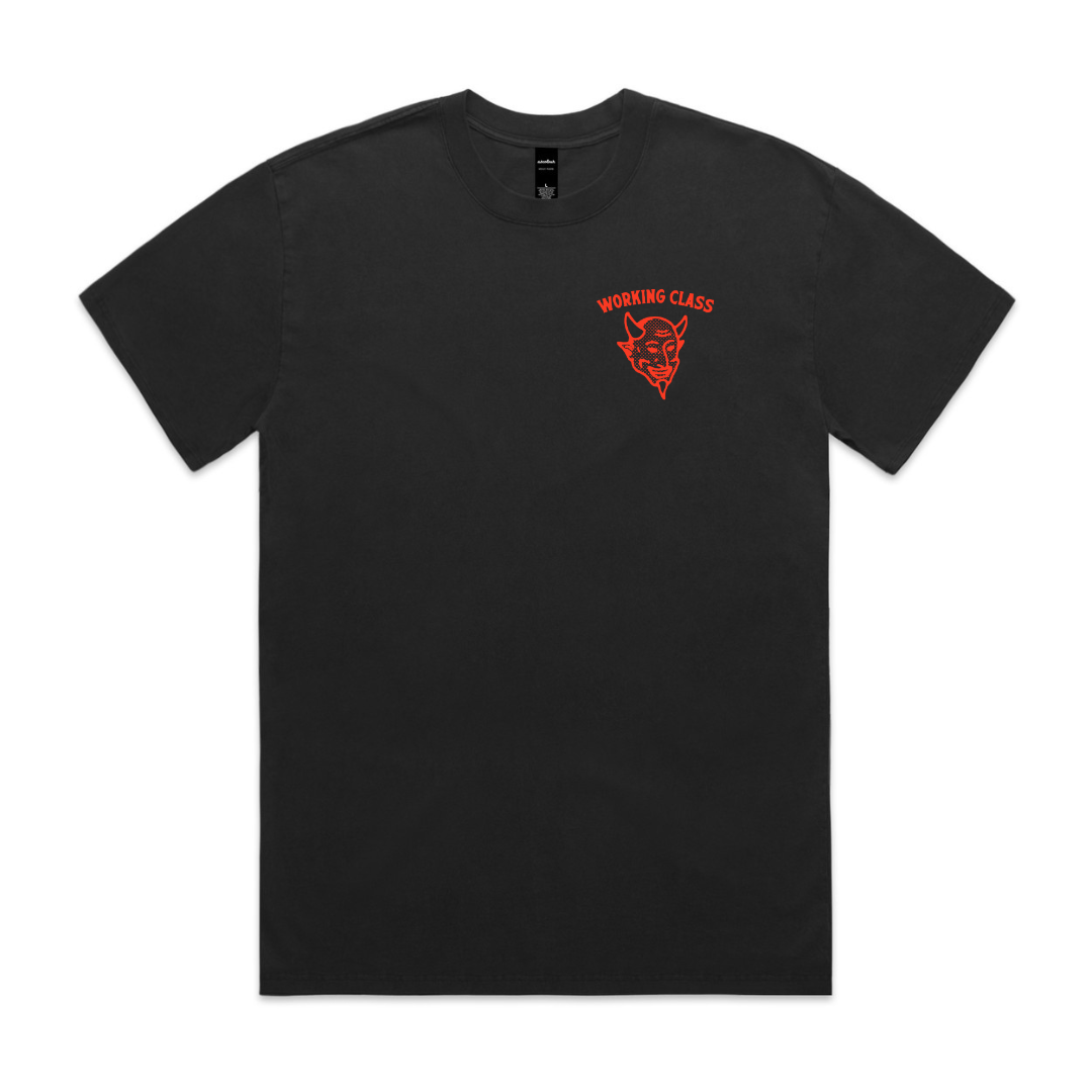 Working Class Wheat Demon Tee - Faded Black/Blood Red