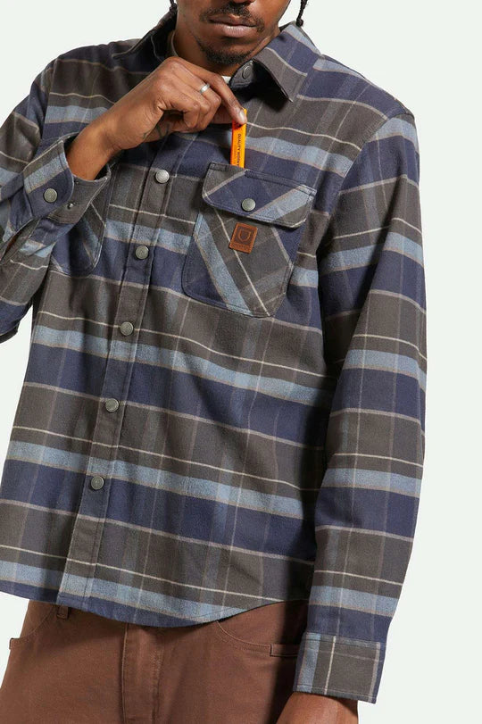 Brixton Builders Bowery Stretch Water Resistant L/S Flannel - Washed Navy/Black/Coronet Blue