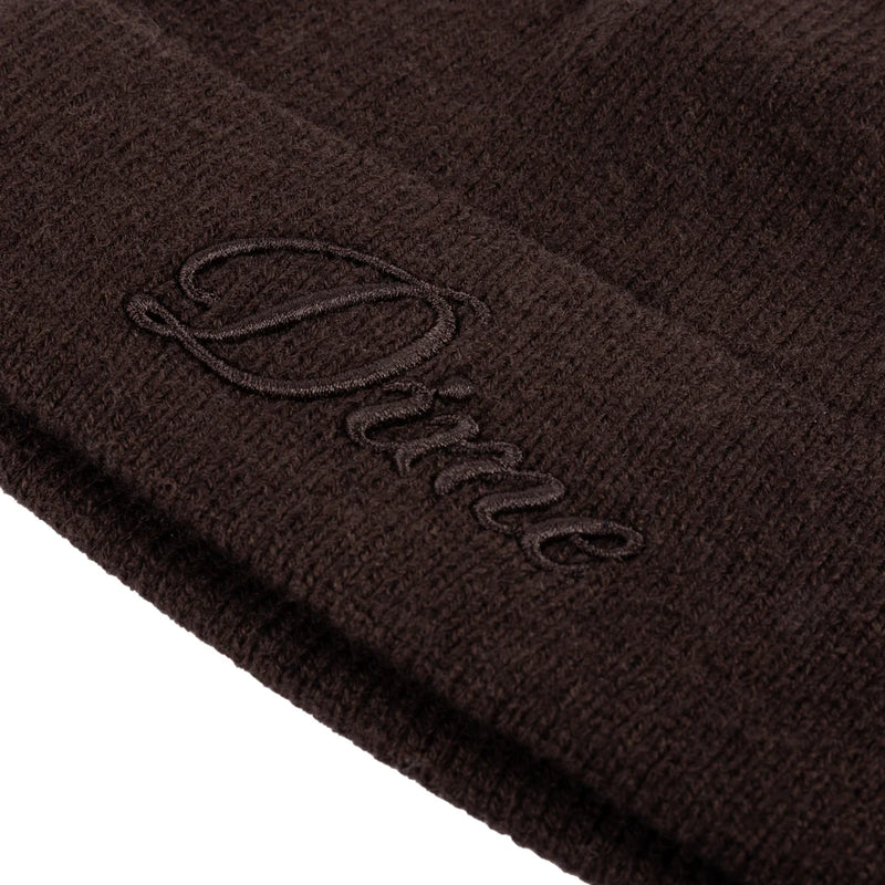 Dime Cursive Wool Beanie - Dark Brown