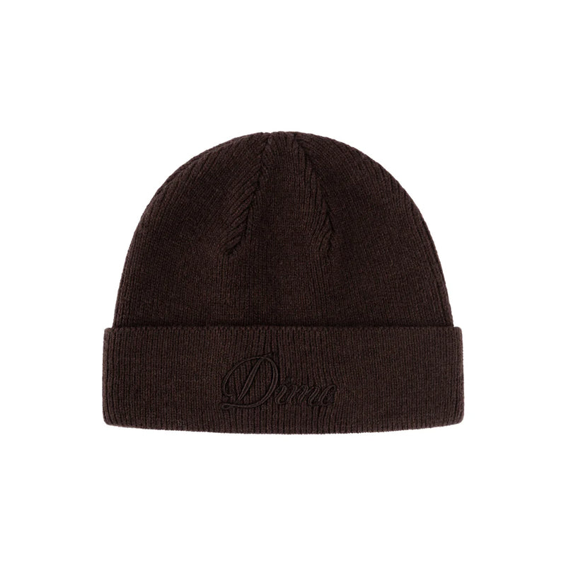 Dime Cursive Wool Beanie - Dark Brown