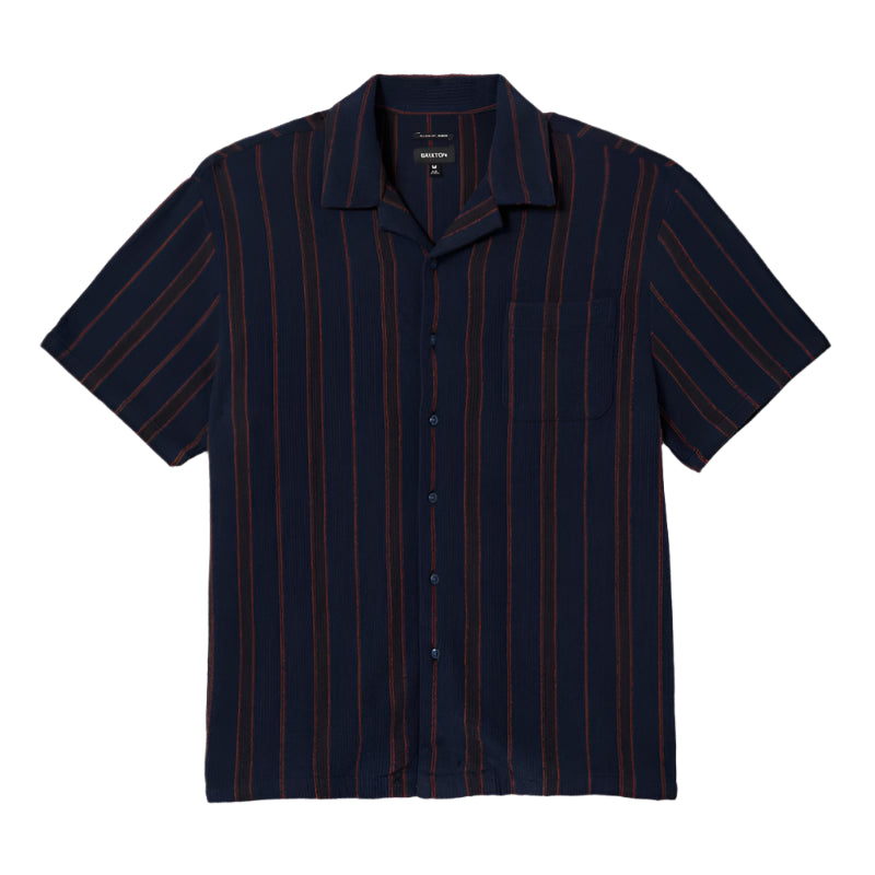 Brixton Bunker Waffle S/S Woven - Washed Navy Stripe