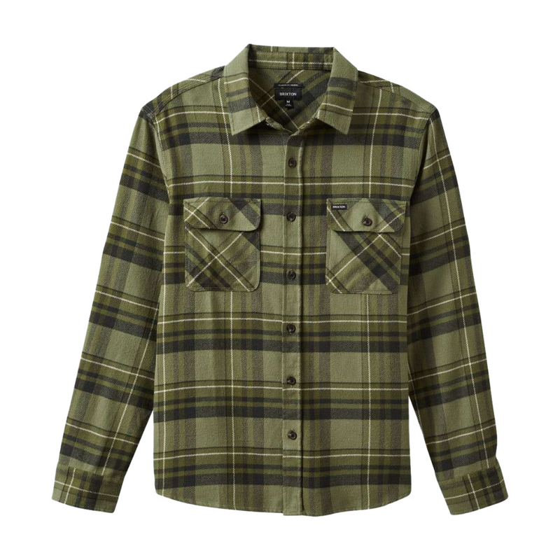 Brixton Bowery L/S Flannel - Vetiver/Laurel Wreath/Washed Black