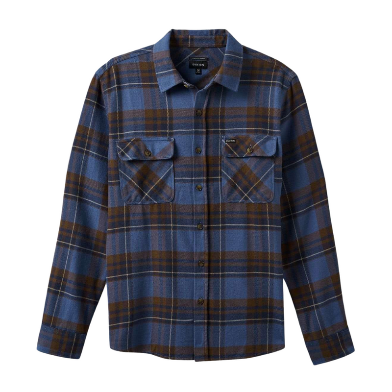 Brixton Bowery L/S Flannel - Bijoue Blue/Pinecone Brown/Washed Navy