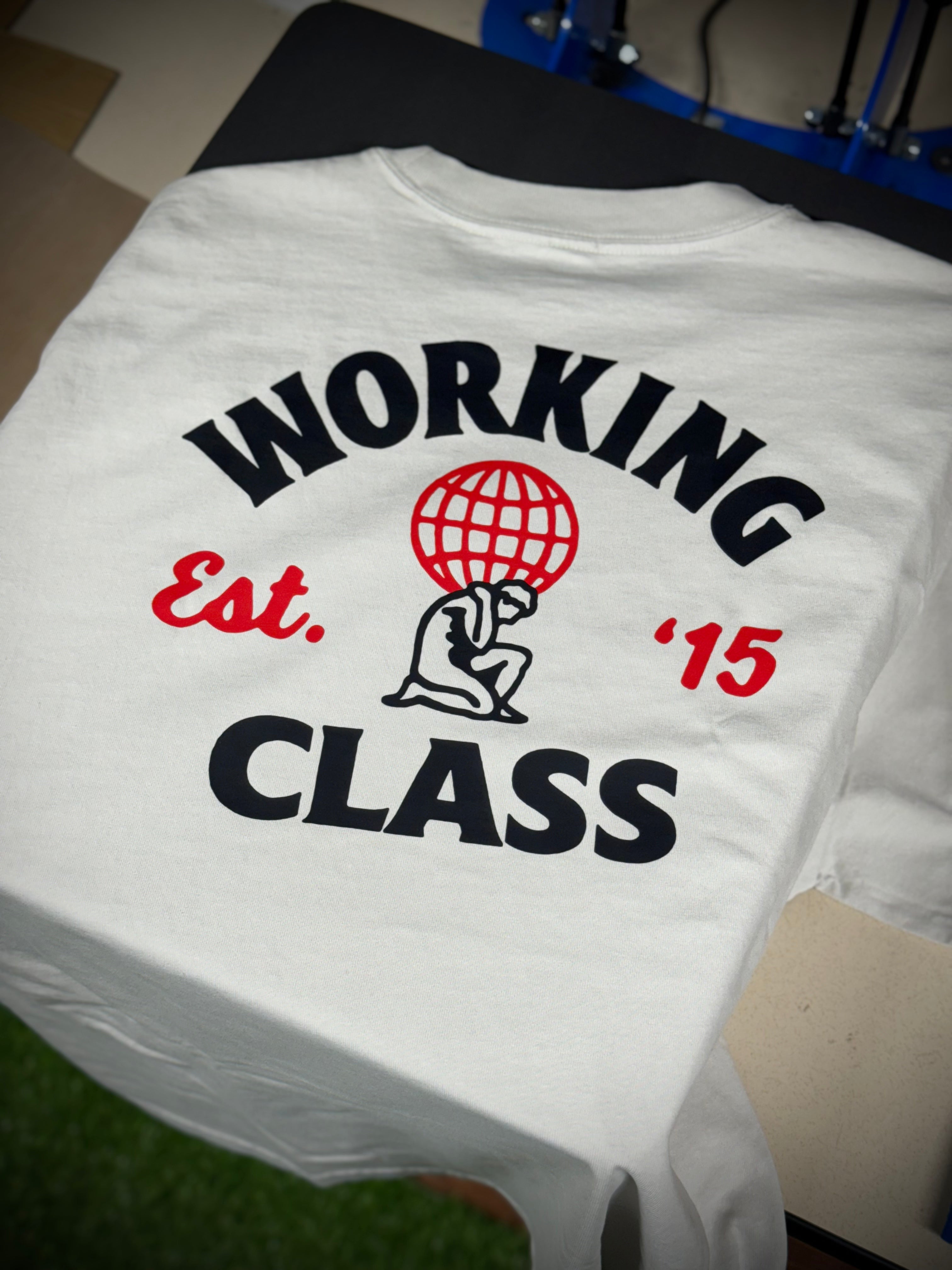 Working Class Heavy Atlas Tee - Faded Bone/Navy/Orange