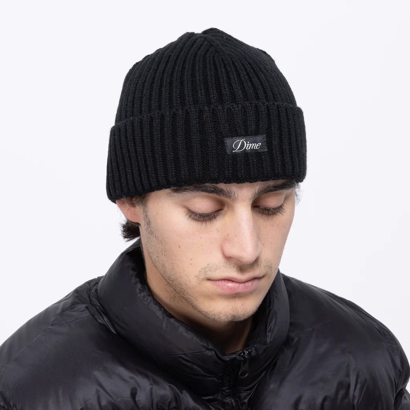 Dime Cursive Fold Beanie - Black