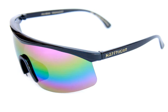 HAPPY HOUR - FIREBIRDS SHADES-  GLOSS BLACK/RAINBOW MIRROR/POLARIZED