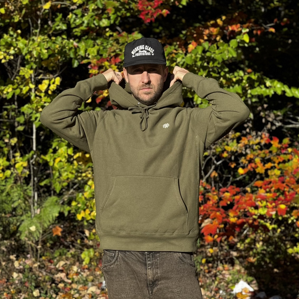 Working Class Monogram Embroidery Hoodie - Olive/White Gold