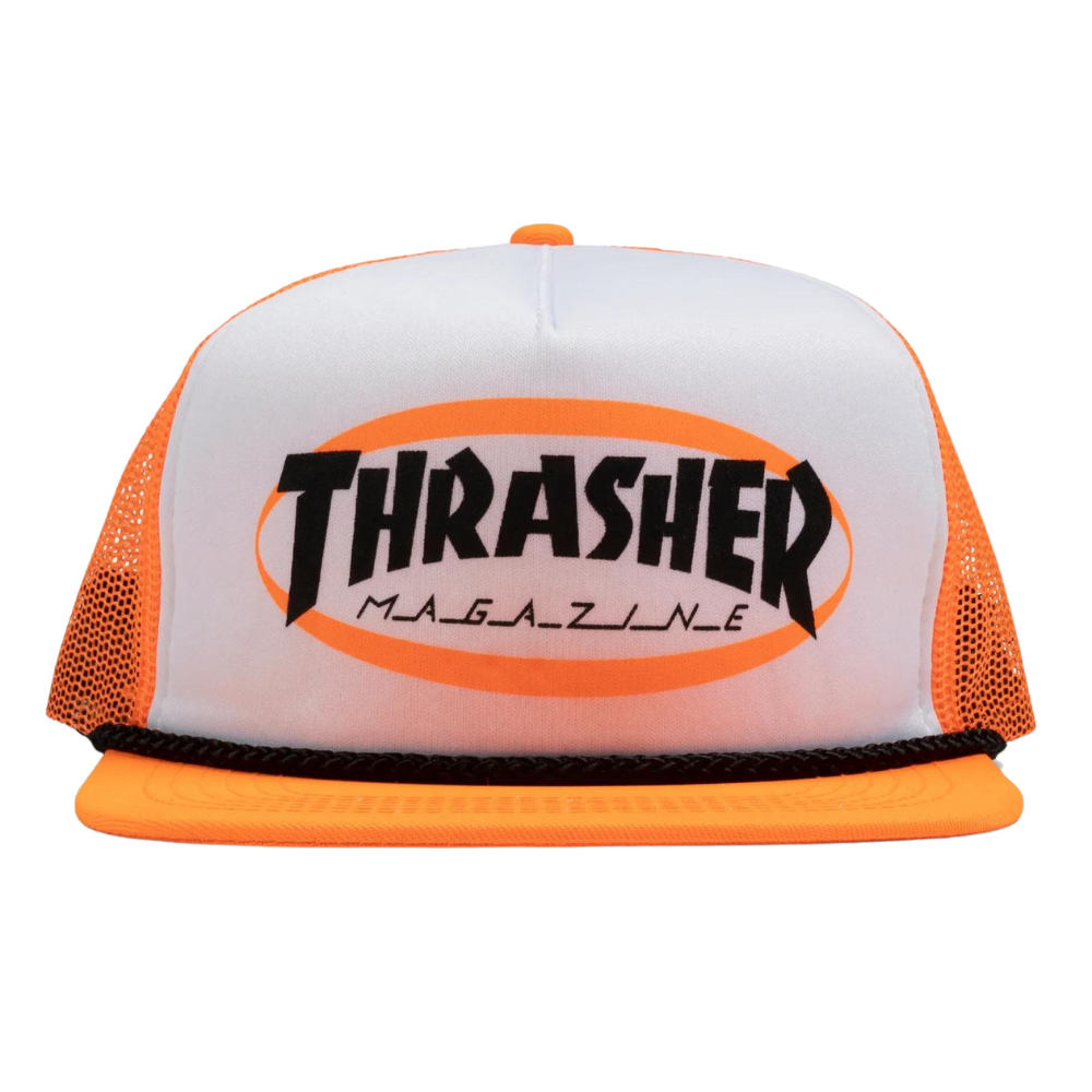 Thrasher Ellipse Mag Logo Rope Trucker Cap - Orange