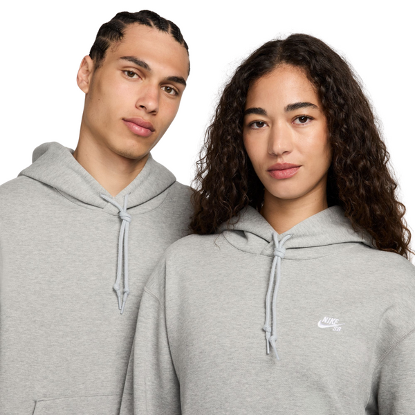 Nike SB Fleece Pullover Skate Hoodie - DK GREY HEATHER/WHITE