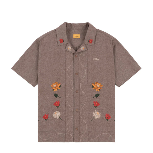 Dime Lotus Button Up SS - Heather Brown