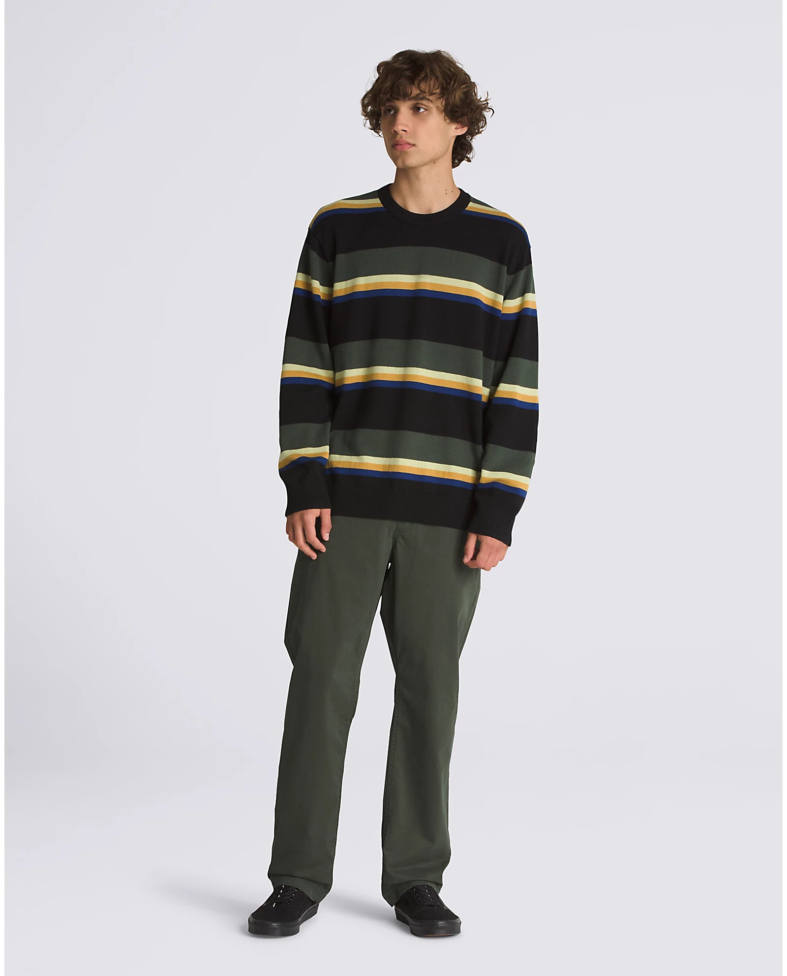 Vans Tacuba Strip Crew Sweater - Black/Deep Forest