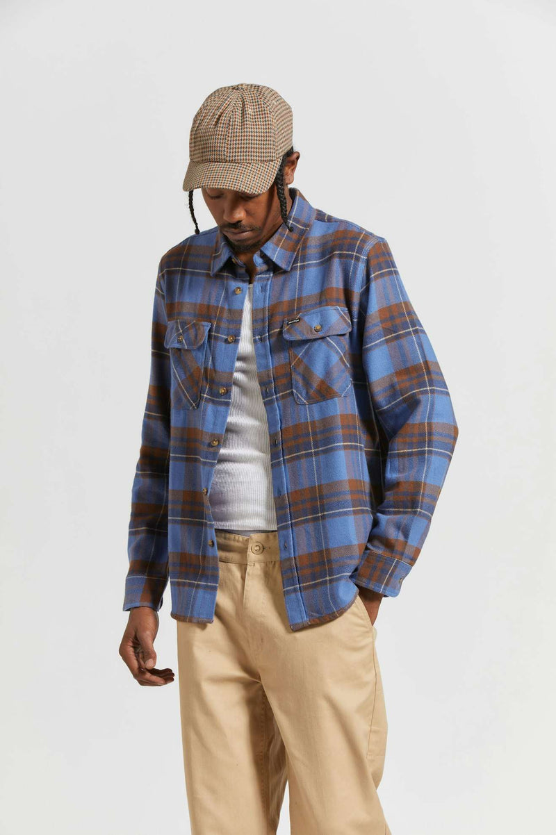 Brixton Bowery L/S Flannel - Bijoue Blue/Pinecone Brown/Washed Navy