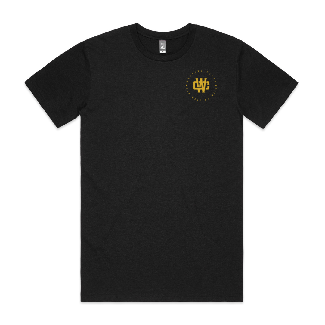 WORKING CLASS MONOGRAM TEE - BLACK HEATHER/METALLIC GOLD