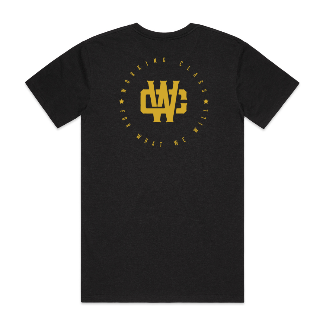 WORKING CLASS MONOGRAM TEE - BLACK HEATHER/METALLIC GOLD