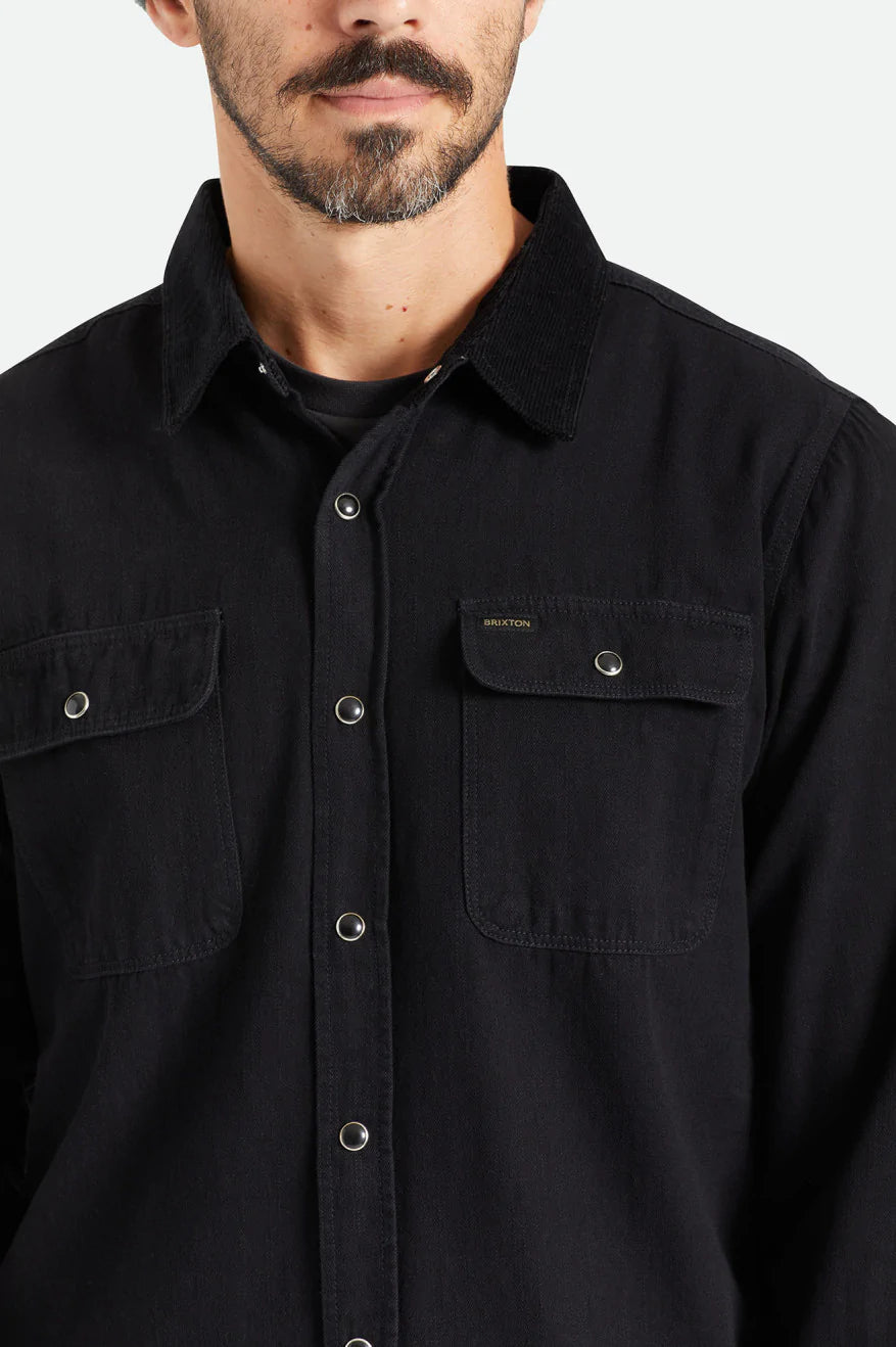 BRIXTON BOWERY RESERVE L/S WOVEN - WORN BLACK